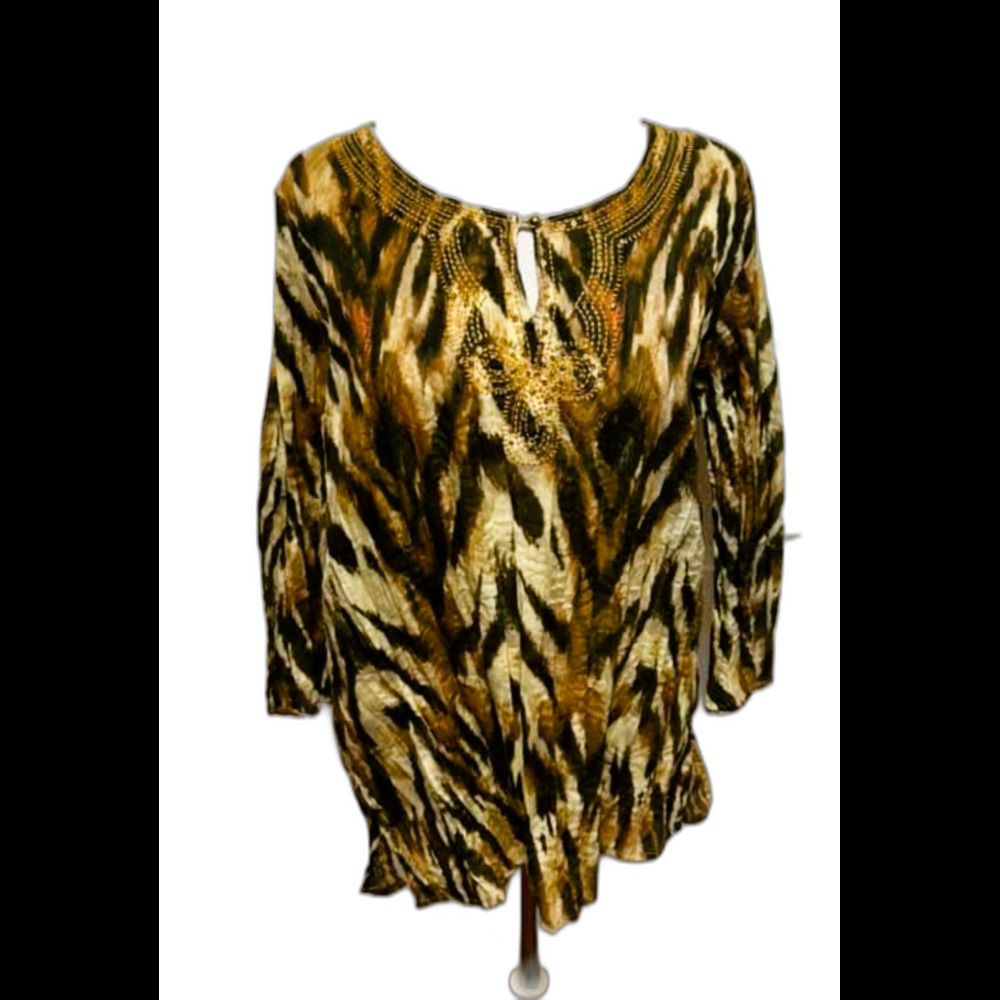 Brown Animal Print 3/4 Sleeve Blouse - Size Medium